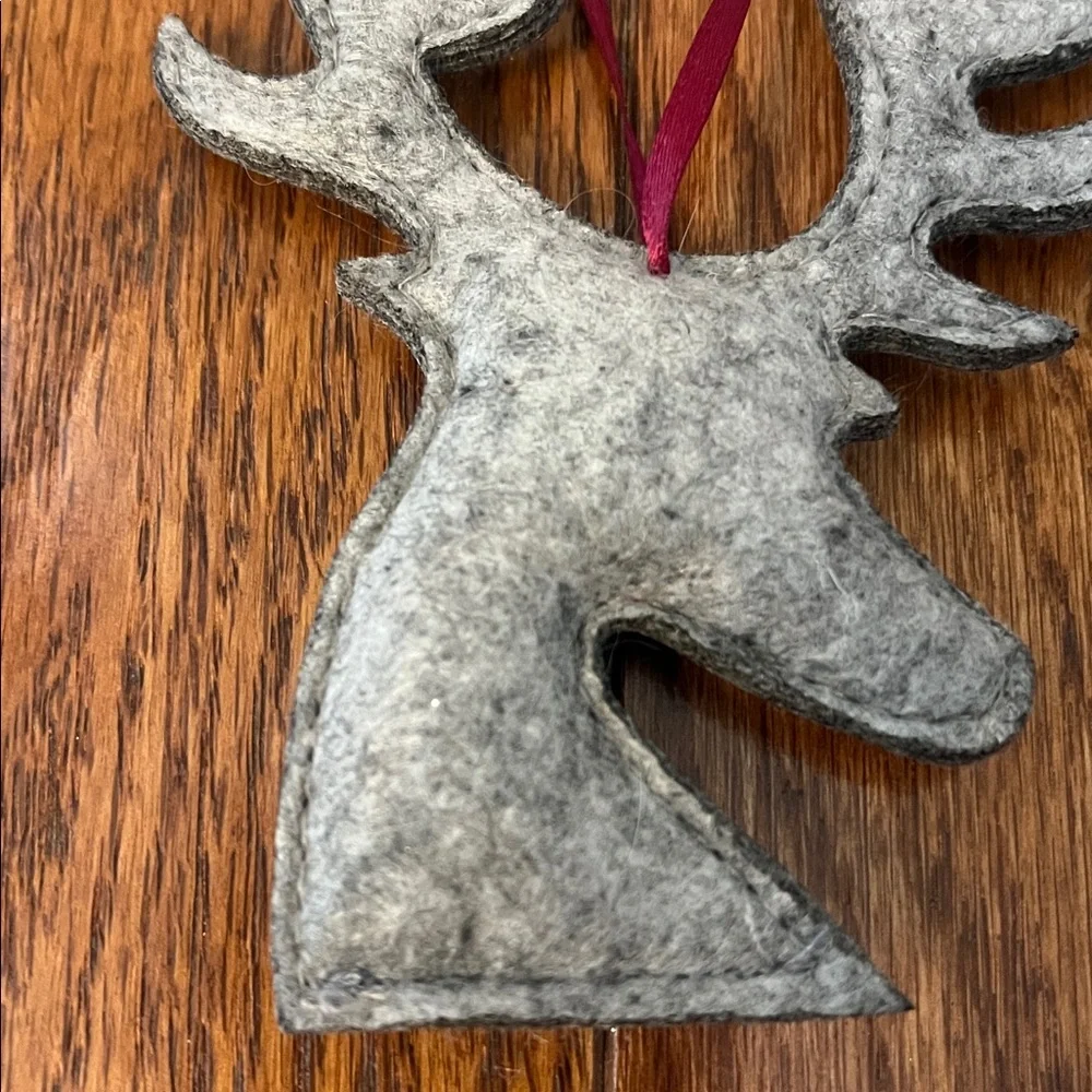 Set of 2 Gray Felt Buck Deer Stag Head Antler  Ornaments